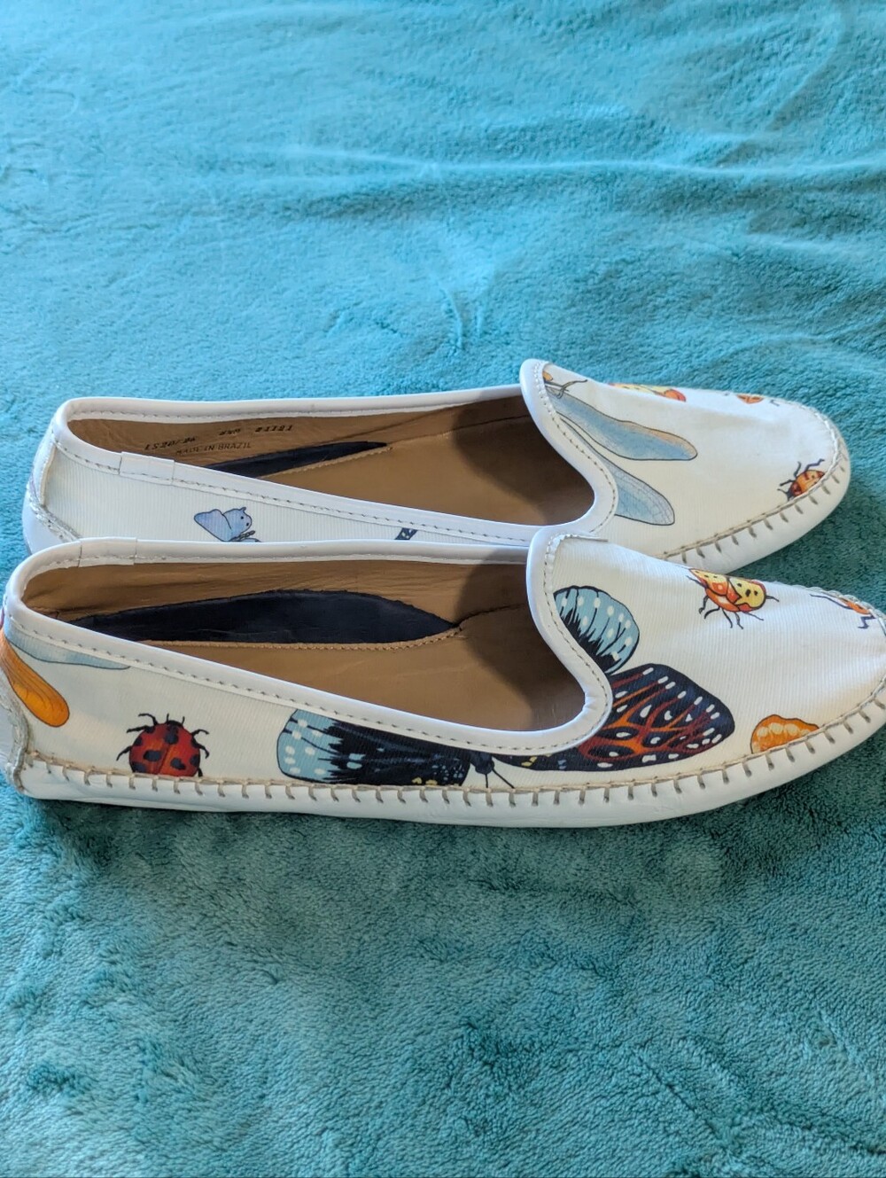 Peter Millar White Slip-On Flats with Multicolor Butterfly & Bug Print
